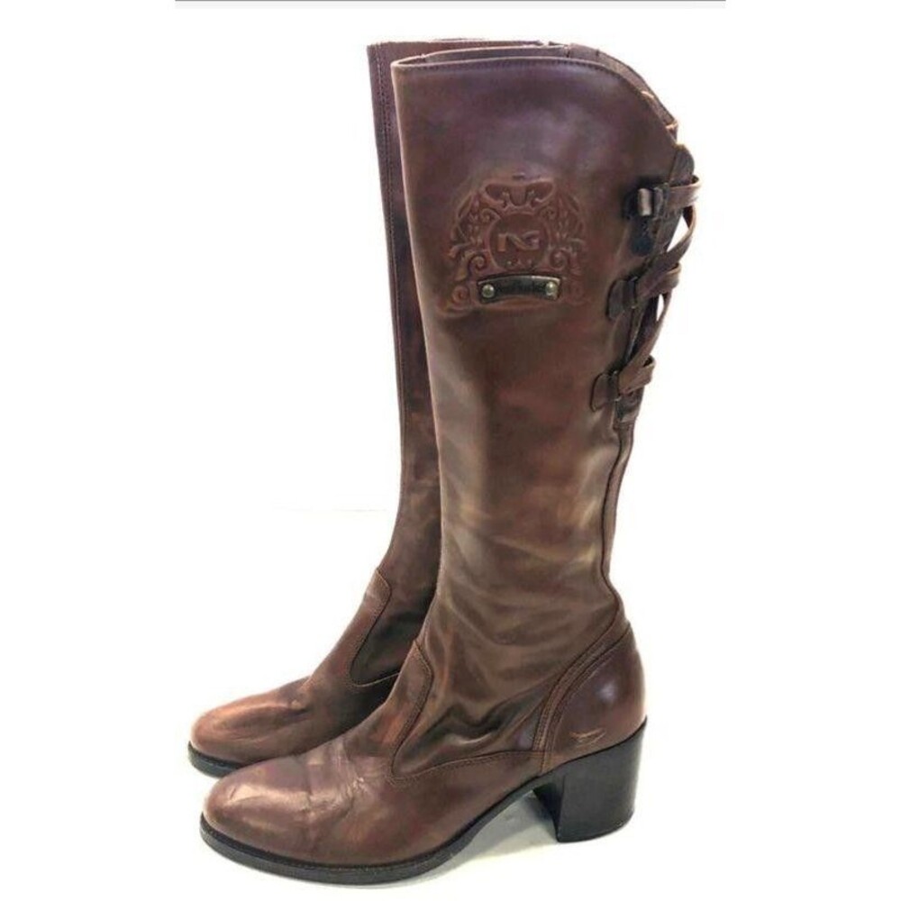 NeroGiardini Cowgirl Boots‎ Size 8 Brown Leather Knee High Riding EU 38 Italy